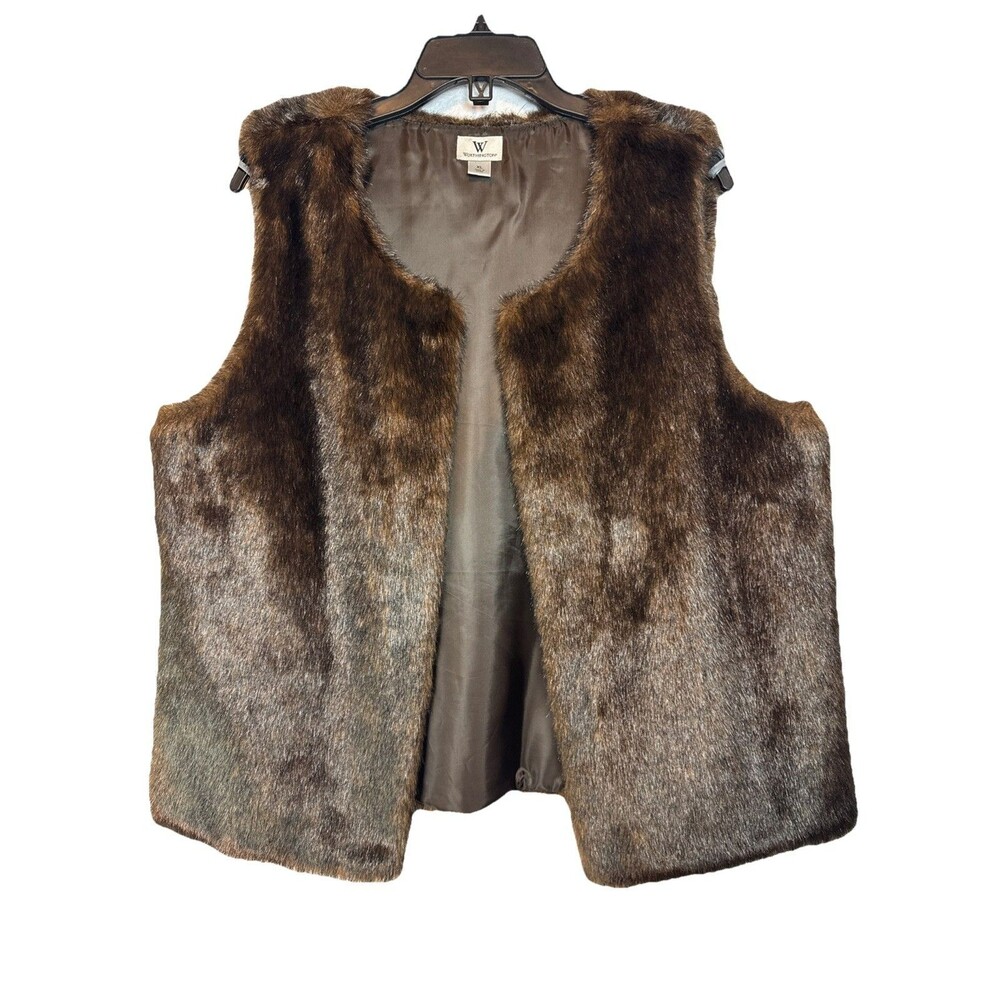 Worthington Women’s Brown Faux Mink Fur Vest Size XL